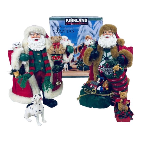 NEW Set 2 Fabric Mache SANTA CLAUS Figurines 4pc Dalmatian Dog Cat Holiday Decor - Picture 11 of 11